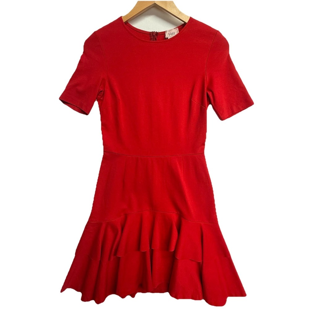 Love Ady Red Fit Flare Dress Womens M Ruffle Hem Cocktail Party USA‎